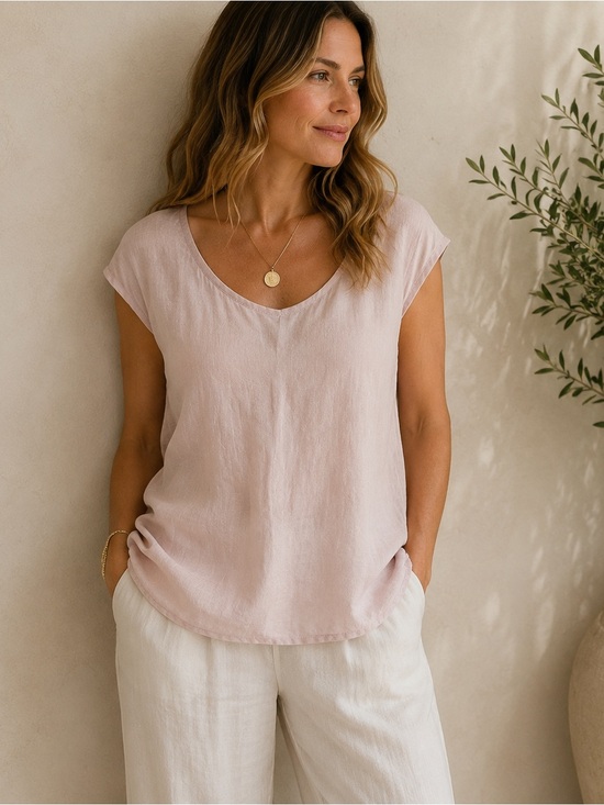 Grizas Tops - Grizas 100% Linen Blush Pink Relaxed Fit Top Size M European Linen